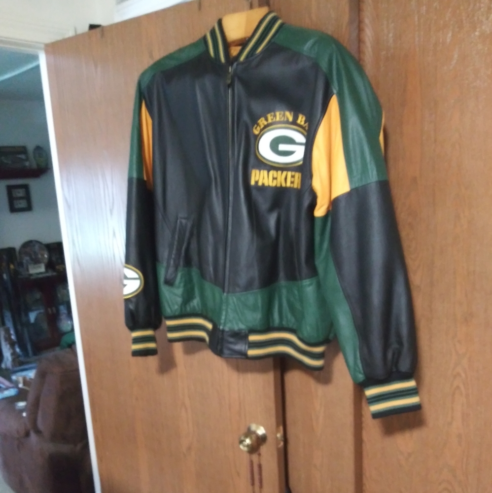 Green bay packer leather coat G111 and carl banks